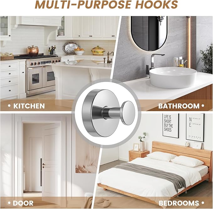 BKV Suction Cup Hooks for Glass Window,Removable Shower Hooks for Inside Shower,Metal Towel Hooks for Bathrooms,6 Pack(Mirror)