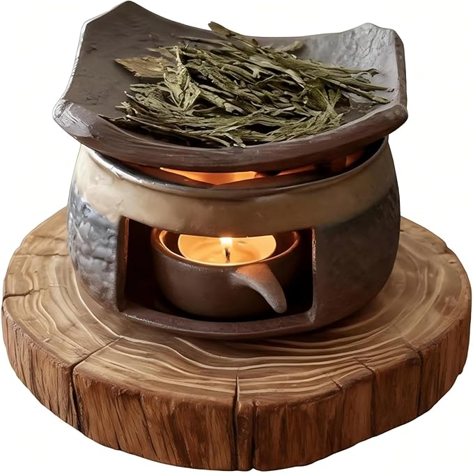 Ceramic Aromatherapy Burner, Ceramic Aromatherapy Stove Natural Oil Fragrance Diffuser, Tea Light Candle Holders Teapot Warmer, Zen Incense Burner Kit for Home Office