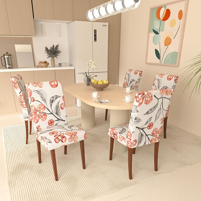 Stretch Dining Chair Covers Set of 6,Floral Print Chair Covers,Soft Removable Washable,Pet Friendly Furniture Protector,Universal Chair Slipcovers for Home, Kitchen,Ceremony Dining Room Seat