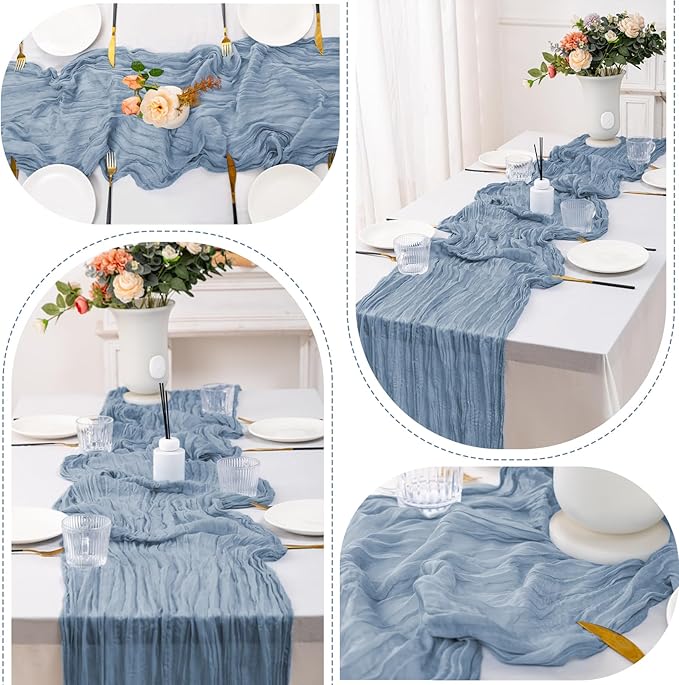 10 Pack Dusty Blue Cheesecloth Table Runner,10FT/120 Inch Boho Gauze Fabric Table Runner,Rustic Sheer Blue Cheese Cloth Runner Bulk for Wedding,Bridal Baby Shower,Birthday Party,Holiday Table Decor