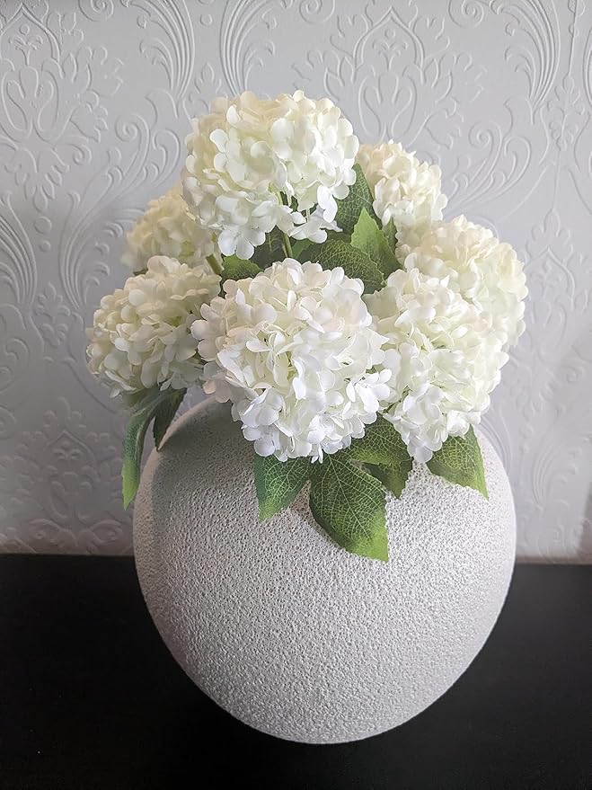 GREENTIME 13” Artificial Hydrangea Flowers Faux Hydrangea Bouquet with 7 Head 3.15” Tiny Hydrangea for Vase Wedding Bouquet Home Decor DIY Baby Shower Centerpieces Tables Decoration(White)