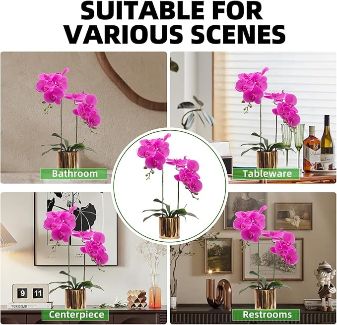 CXGS Artificial Orchid Flower Plant Realistic Latex Faux Orchids in Ceramic Vase 19.7'' Purple Fake Phalaenopsis Flower Arrangement Orchids with Spotted Stems for Centerpiece Table Home Decor