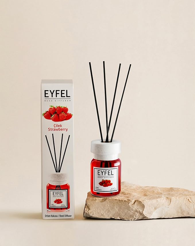 EYFEL Strawberry Reed Diffuser Set - 4.05 fl oz Oil Diffuser Sticks, Bathroom & Home Fragrances, Scented Sticks, Home Decor