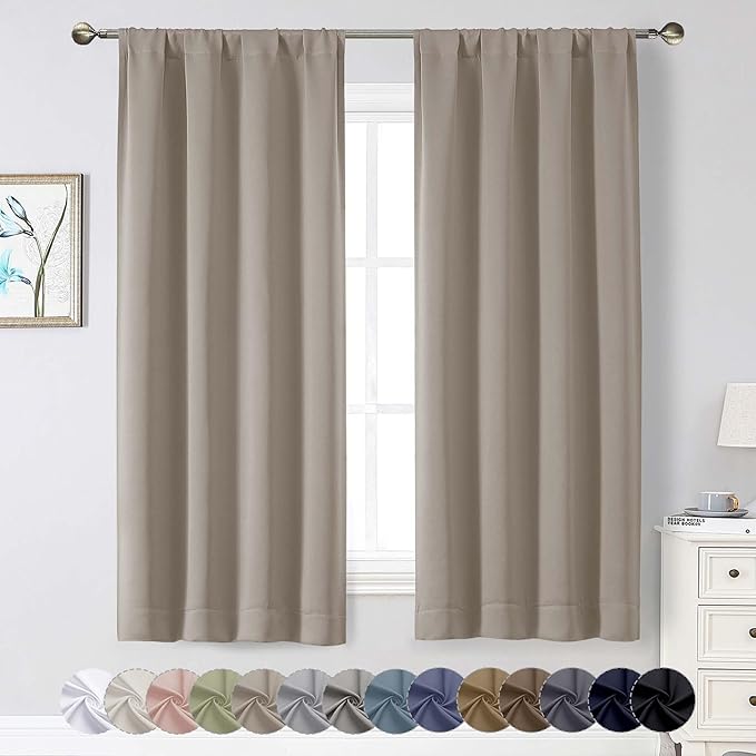 Stone Blackout Curtains for Bedroom Living Room 63 Inch Length 2 Panels Set, Soft Solid Room Darkening Thermal Insulated Window Treatments, Rod Pocket Dining Room Curtains, 40" Wx63 L