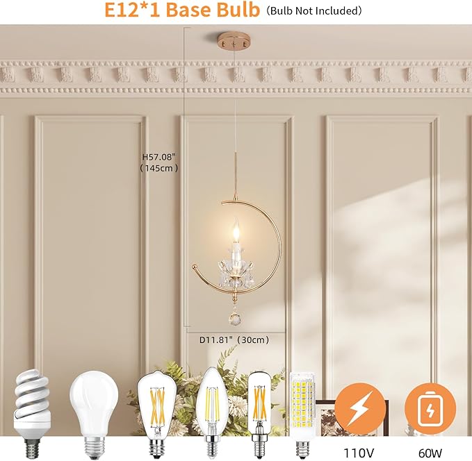 Modern Pendant Lights Kitchen Island : K9 Crystal Candle Pendant Light Fixture - 1 E12 Bulb Vintage Lighting Chandeliers for Dining Room Bathroom Bedroom Living Room Entryway