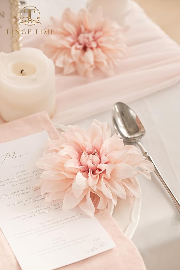 TINGE TIME Artificial Flowers 20pcs Silk Dahlia 5"/6" Fake Flowers for DIY Wedding Bridal Bouquets Centerpieces Arrangements Party Baby Shower Home Decorations (Dusty Pink)