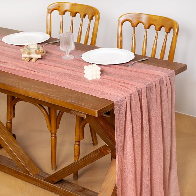 Socomi Cheesecloth Table Runner Rose Gold Valentine's Day Gauze 120 Inch Rustic Boho Cheese Cloth Runner for Wedding Party Baby Bridal Shower Centerpiece Decoration Holiday Home Decorations