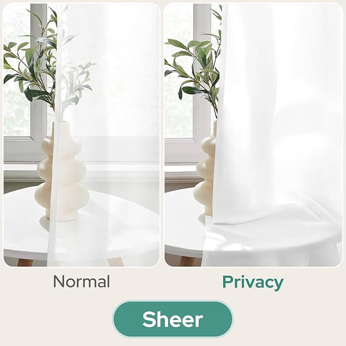 HOMEIDEAS Non-See-Through White Privacy Sheer Kitchen Curtains 24 Inches Long 2 Panels Set Light Filtering Short Tier Curtains for Living Room Bedroom Cafe Window Drapes, W30xL24
