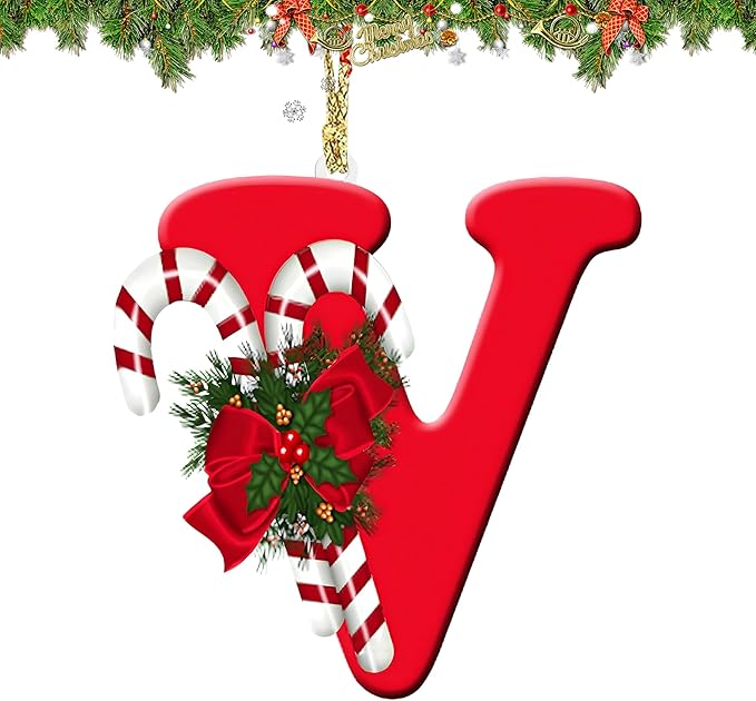 26 Letter Ornaments Christmas Tree Decoration Personalized Christmas Letter Tree Hanging Pendant Xmas Alphabet for DIY Craft Ornaments (V)