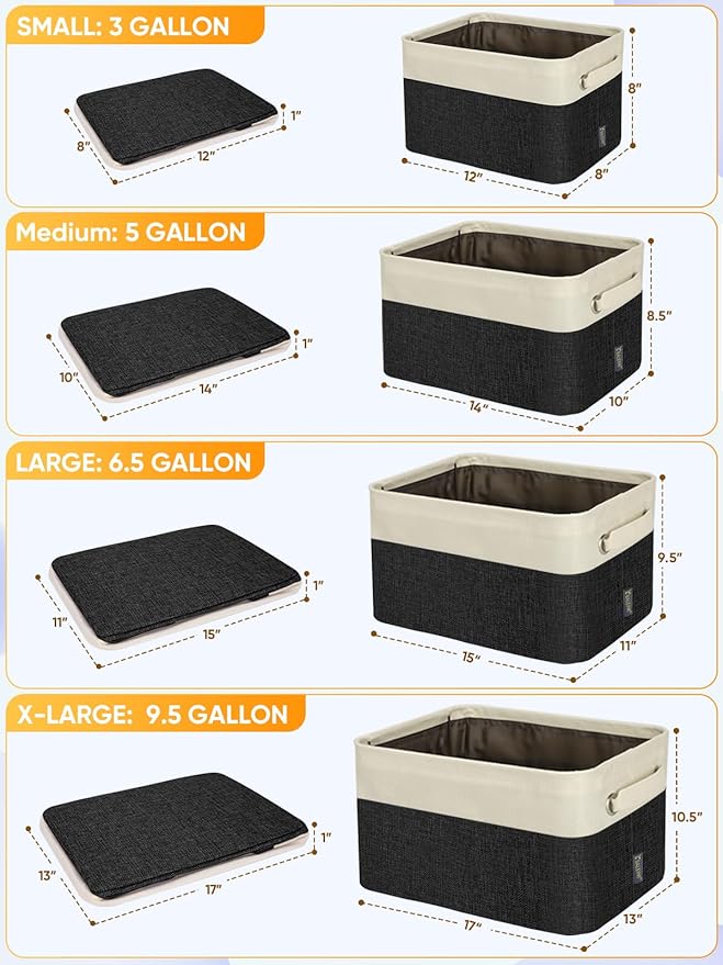 BALEINE 1 Pack Fabric Storage Bins for Shelves, Linen Storage Baskets for Organizing, Decorative Closet Bins for Clothes, Home (Black, 17''x13''x10.5'')