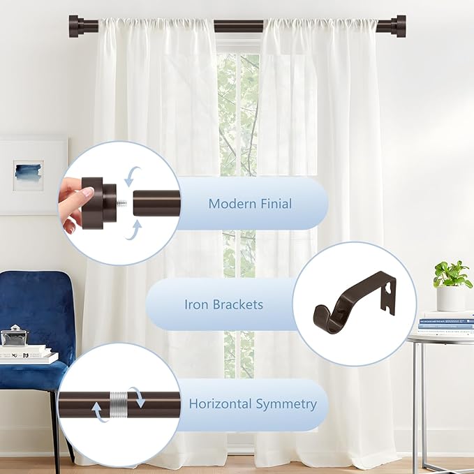 HEI! DEAR Bronze Curtain Rods for Windows 28 to 48 Inch(2.3-4ft), 1Inch Heavy Duty Curtain Rods, Adjustable Curtains Rod, Modern Decorative Drapery Window Rod, 30-58", Antique Bronze