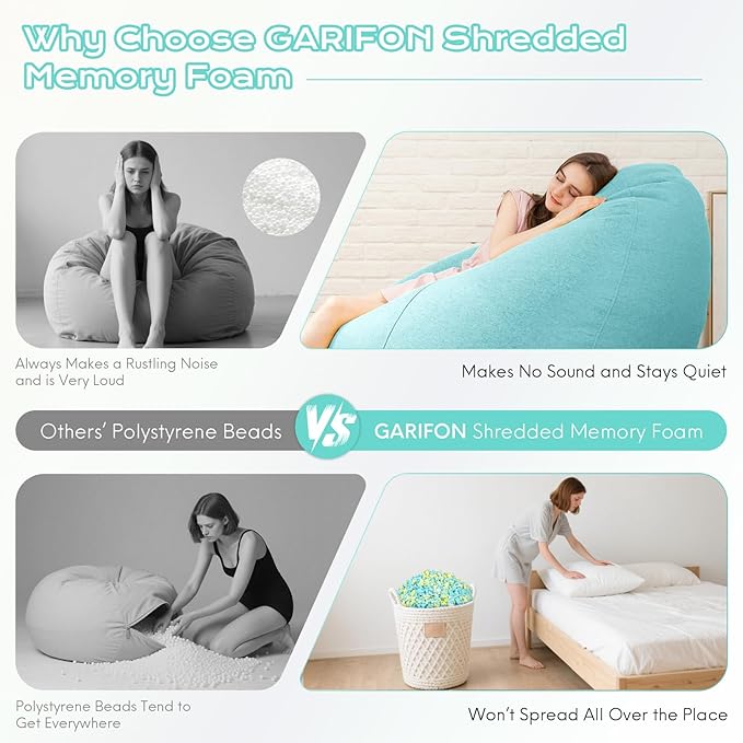 Bean Bag Filler, 12lbs Shredded Memory Foam Filling, Bean Bag Chair Filling Stuffing, Bean Bag Refill Insert, Punching Bag Filler, Pillow Filler Stuffing for Stuffed Animals/Arts Crafts(Multi)