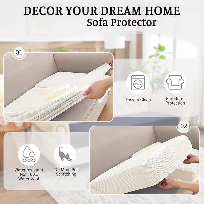 Sectional Couch Covers for Sofa Cushion L Shaped Couch Cover Washable Soft Couch Cushion Covers Stretch Sofa Slipcovers(1-Piece for Sofa Seat or Backrest, White)