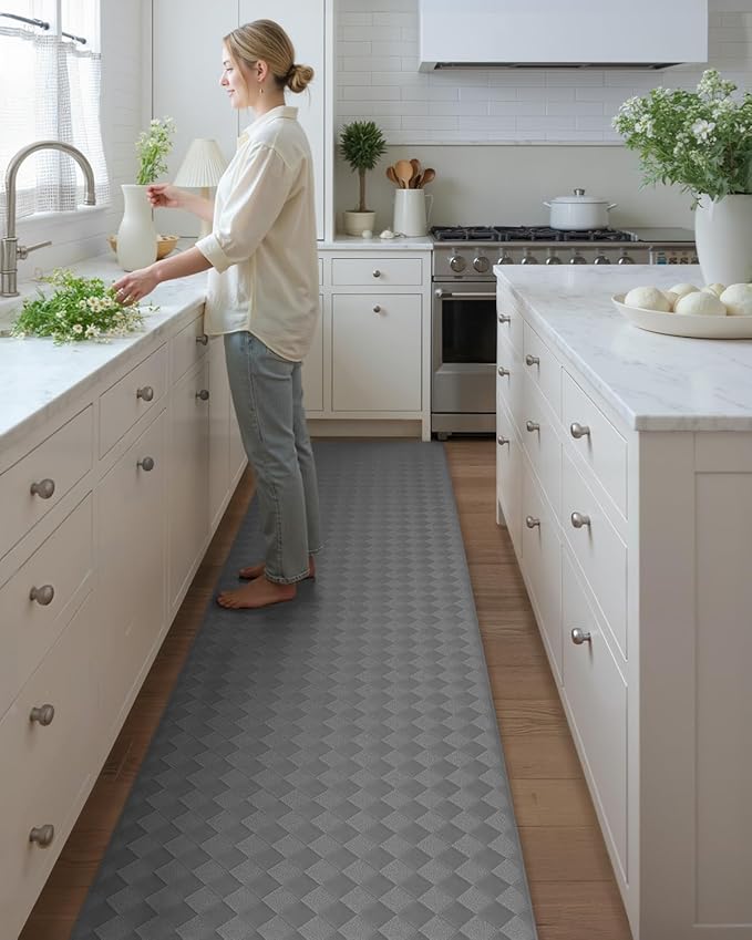 Color&Geometry Anti Fatigue Cushioned Kitchen Floor Mats,24"X87",Long Runner Rug Non Slip Waterproof,Memory Foam Padded Standing Mat for Front Sink,Grey