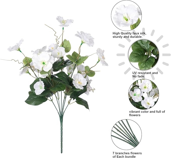 Hibiscus Artificial Flowers Plants for Outdoors Decoration, 6 Bundles Silk Hibiscus Tropical Flowers Artificial Realistic UV Resistant Fake Flower for Outside Planter Porch Patio Balcony, White