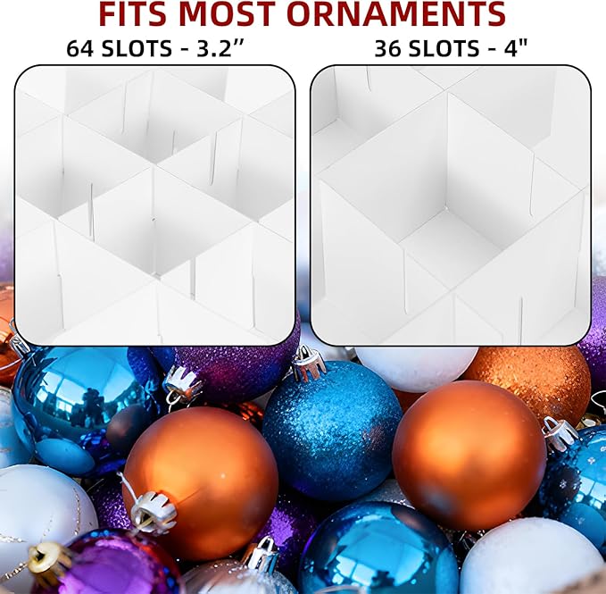 inin Christmas Ornament Storage Box with Adjustable Dividers,Christmas Ornaments Organizer with Zippered Top,Storage Container Bin for Holiday Decorations(64 Ball, Red, with Tray)
