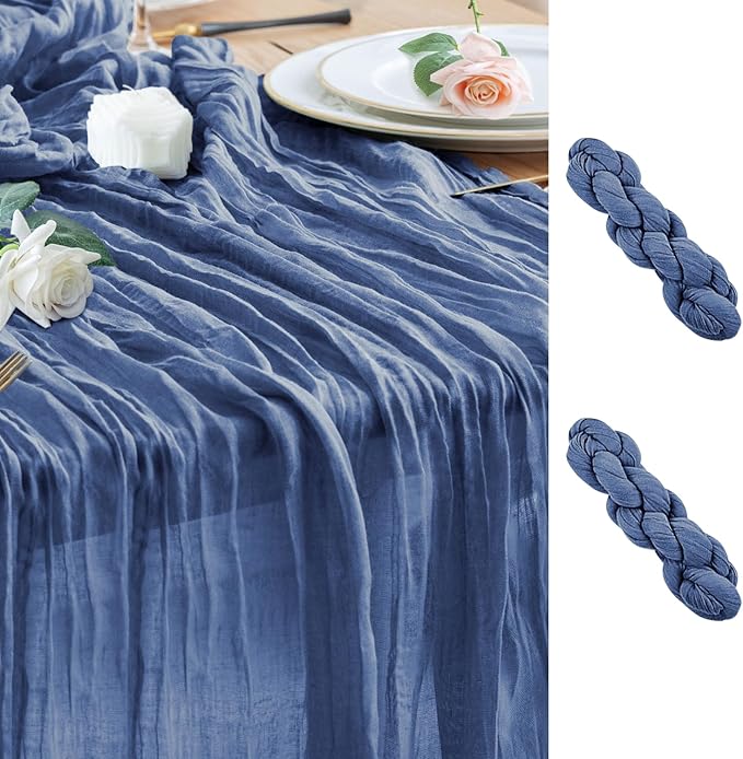 Wokceer Cheesecloth Table Runner 2Pack 10FT Blue Boho Gauze Cheese Cloth Table Runner for Party Long Rustic Sheer Table Runners for Baby Bridal Shower Wedding Easter Table Decor