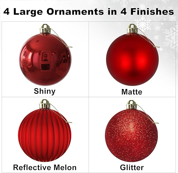 Rose Red 4.0" Large Christmas Balls - Christmas Tree Decoration Ornaments Shatterproof Hanging Balls for Birthday Halloween Holiday Wedding Decorations Set of 4pcs
