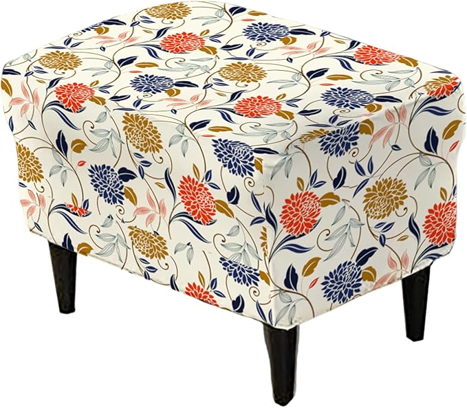 KRFOONN Stretch Ottoman Cover Slipcovers Rectangle Fit Length 39"-47" Footrest Stool Covers Printed Ottoman Cover for Foot Stool Furniture Protector with Non Slip Elastic Bottom, Color 14