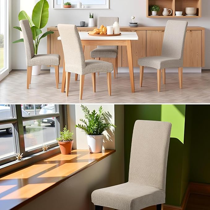 Dioxide Stretch Chair Covers for Dining Chairs, Washable Dining Chair Covers Set of 6, Soft Kitchen Chairs Seat Covers, Jacquard Parson Chair Slipcover Protectors for Home Hotel Restaurant Banquet