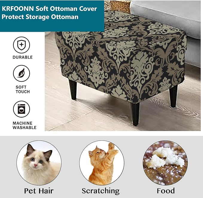 KRFOONN Stretch Ottoman Cover Slipcovers Rectangle Fit Length 39"-47" Footrest Stool Covers Printed Ottoman Cover for Foot Stool Furniture Protector with Non Slip Elastic Bottom, Color 11