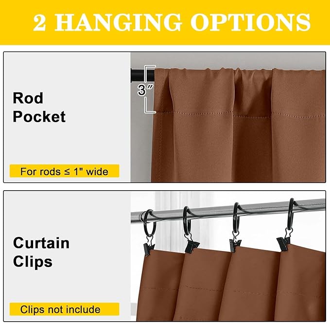 Sun Baked Blackout Curtains for Bedroom Living Room 96 Inches Long 2 Panels, Soft Solid Room Darkening Thermal Insulated Window Treatments, Modern Rod Pocket Curtain, Each 40" Wx96 L