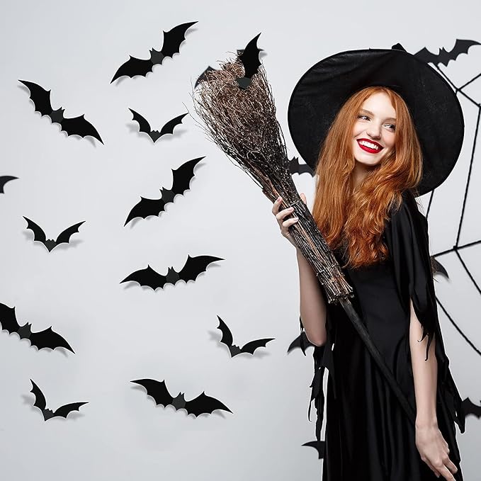 Halloween Decorations Scary Bat Wall Stickers Decor Supply Black Bats Wall Wall Decor for Fireplace Ceiling Kitchen Bedroom Living Room Décor 60 Pcs Bat Wall Stickers Decals Halloween Party Supplies