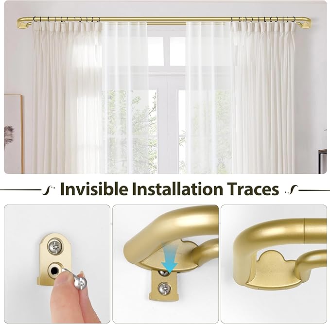 Double Curtain Rods 2 Pack 32 to 58 Inches, HOTOZON Blackout Double Curtain Rods for Windows 20 to 54 Inches (1.6-4.5 ft), 6/8 Inches Wrap Around Room Darkening Telescoping Drapery Rod, Gold
