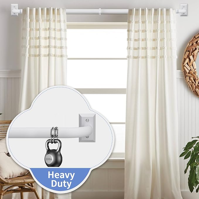White Blackout Curtain Rod, Adjustable Extra Long Curtain Rods for Windows 66 to 184 Inches(5.5-15.3Ft), Wrap Around Heavy Duty Rods, French Return Room Darkening Rod, White