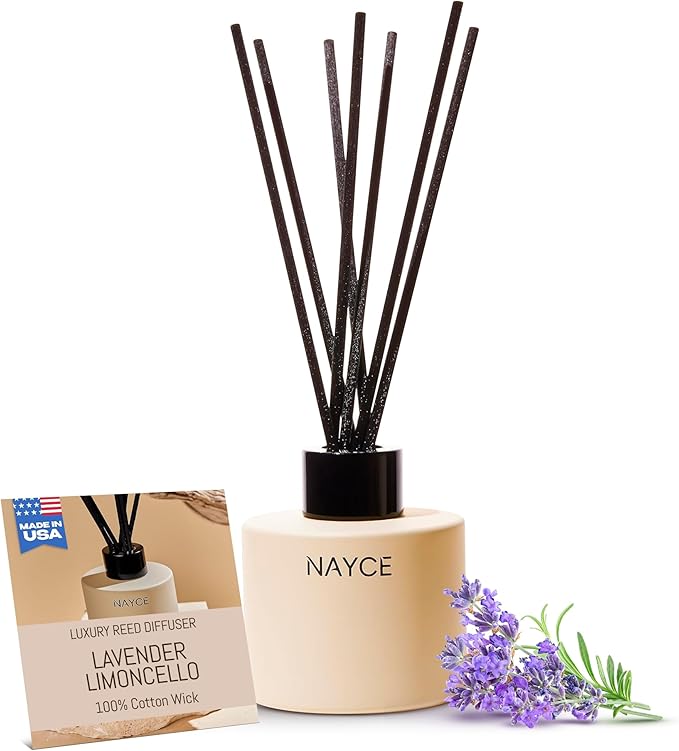 Nayce Luxury Reed Diffuser - Lavender Limoncello - Aromatherapy Essential Oil Diffuser Sticks - Hand-Poured in USA - Reed Diffusers for Home, Bathroom, Bedroom, Office Decor, Housewarming Gifts