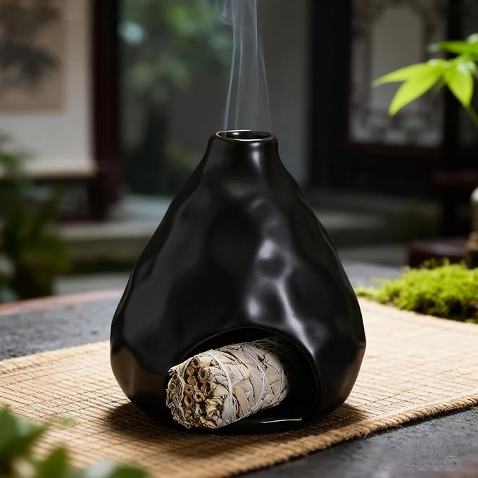 Palo Santo Sticks Holder Ceramic Incense Burner Holder Smudge Bowl for Sage Incense Cone Yoga Spiritual Meditation Room Home Decor Gift Mini Chiminea Ash Catcher
