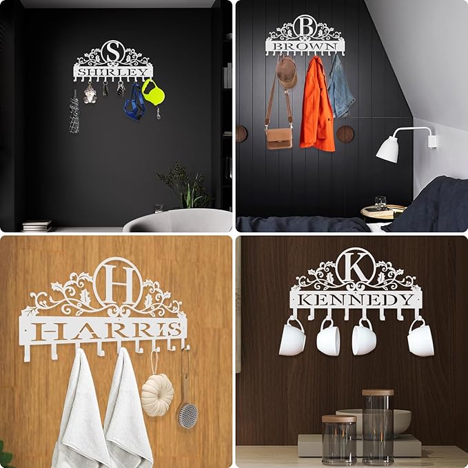 Personalized Metal Key Rack Hooks, Key Holder Wall Mounted Key Hooks, Name Background Letter Theme Wall Decoration Hooks, Key Hanger Organizer for Living Room, Entryway, Bathroom, Office Decor