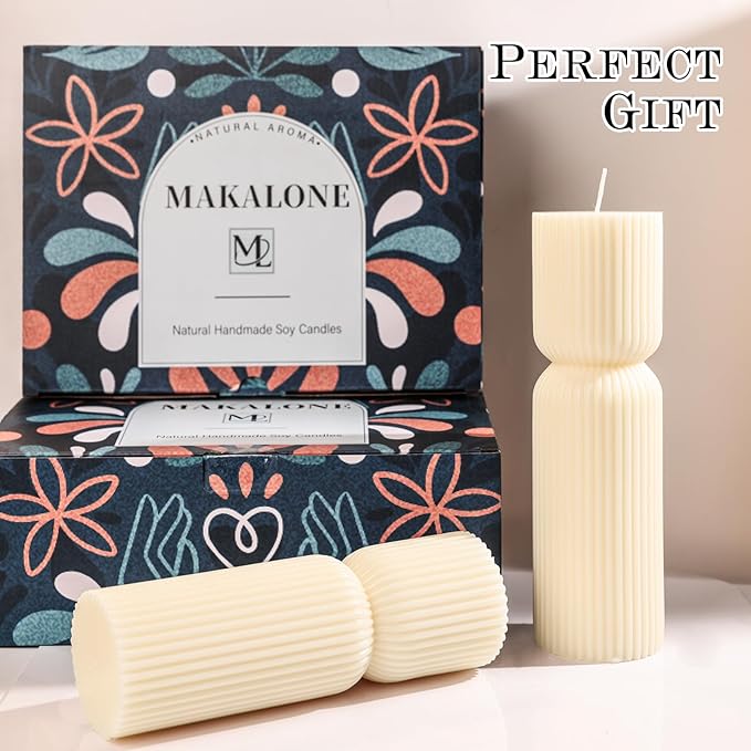 Large Hourglass Pillar Candles,2 Pack Sandalwood Scented Handmade Pillar Candles,Natural Soy Wax,Smokeless,Cream White Elegant Candle for Meditation,Shelf & Table Decor Housewarming Gift