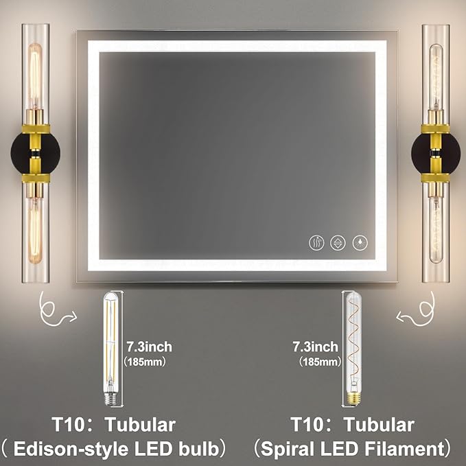 LaLuLa Bathroom Vanity Light,Knurled Texture Linear Black and Gold Wall Sconces,Clear Glass Tube Vanity Lighting Fixtures,Modern Hardwired Wall Mounted Light,Indoor Wall Lights for Bedroom,Hallway