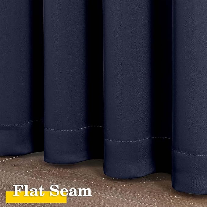 Navy Blue Blackout Curtains for Bedroom Living Room 63 Inch Length 2 Panels Set, Soft Solid Room Darkening Thermal Window Treatments, Rod Pocket Dining Room Curtains, Navy Blue, 40" Wx63 L