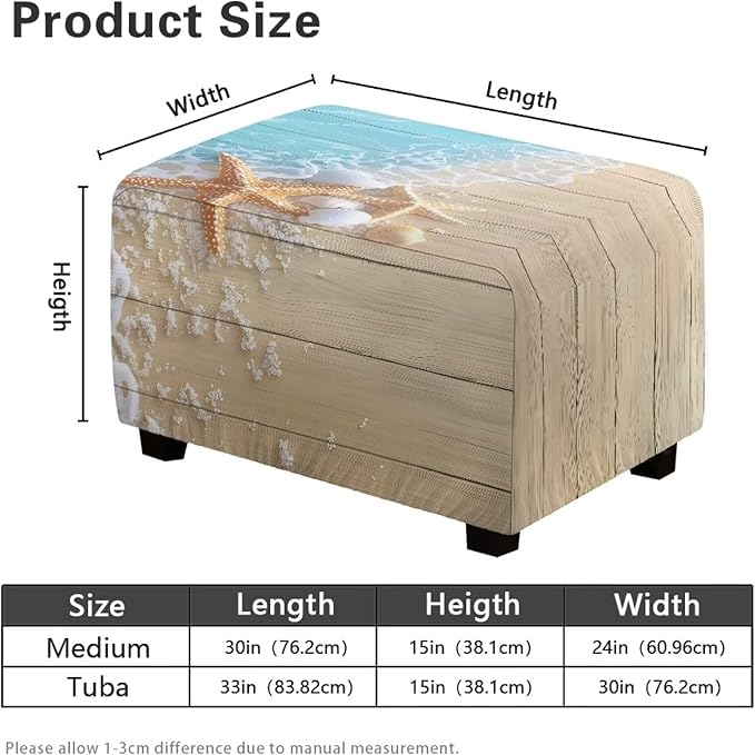 Ottoman Cover Rectangular Slipcovers Starfish Shell Soft Stretch Foot Stool Covers for Ottoman Pet Proof Storage Footstool Protector with Elastic Bottom for Office Living Room Size L