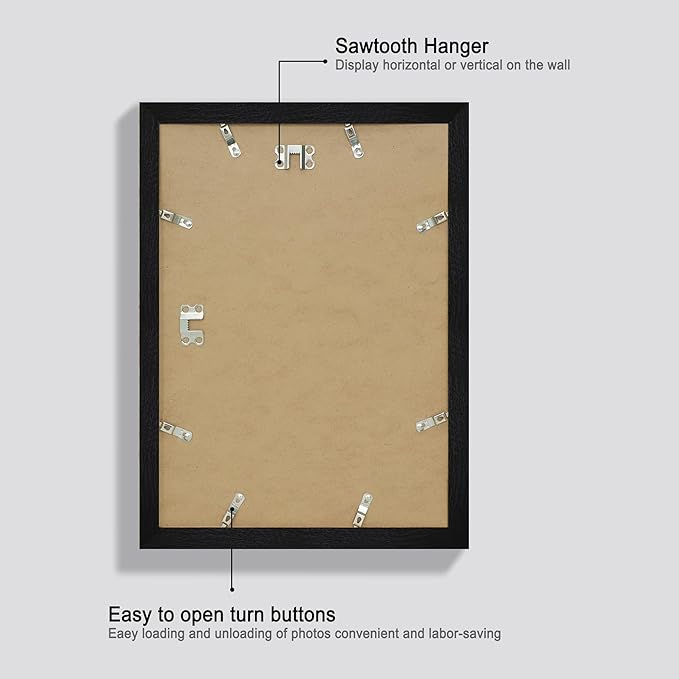 iRahmen 10x14 Picture Frame Set of 4 with Tempered Glass, Black Frame Display 8x12 Picture with Mat or 10 x 14 Without Mat, Rustic Wood Photo Frames for Horizontal or Vertical Wall Mounting