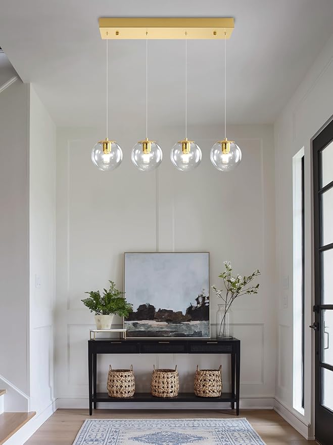 Chandeliers for Dining Room Gold Dining Room Lights Fixture Over Table Glass Globe Pendant Lights Kitchen Island Adjustable Hanging Lamp Ceiling for Bedroom Entryway Foyer