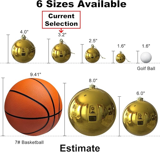 Gold 3.2" Large Christmas Balls - Christmas Tree Decoration Ornaments Shatterproof Hanging Balls for Birthday Halloween Holiday Wedding Decorations Set of 10pcs