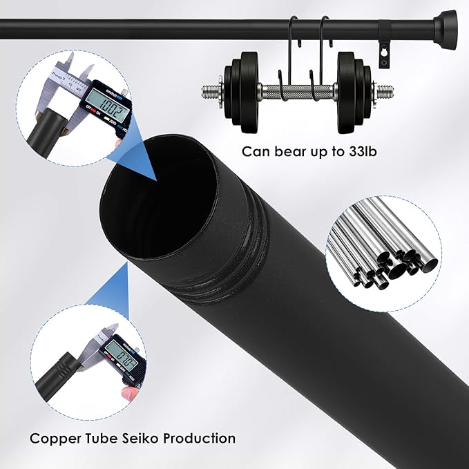 Rustic Curtain Rod, Industrial Curtain Rods for Windows 168 to 240 Inches, Blackout Wrap Around Curtain Rod, for Indoor and Outdoor, Simple Modern Design, 30 to 240 Inches, Black
