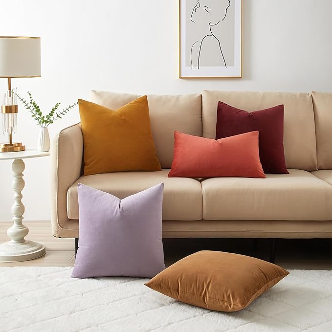 JUSPURBET Light Brown Throw Pillow Covers Set of 2 Decorative Velvet Pillow Covers for Couch Sofa Bed Soft Cushion Covers Cases with Invisible Zipper for Living Room Home Decor 16x16 inch