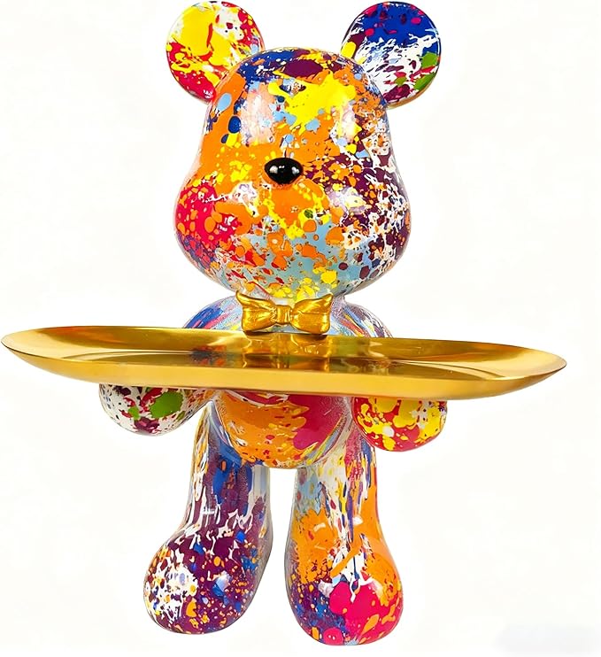 Bear Statue Resin Tray Sculpture for Home and Office Decor, Suitable for Bedroom, Living Room, Office on Table, Desktop, Shelves and Cabinet (Splash Dot)
