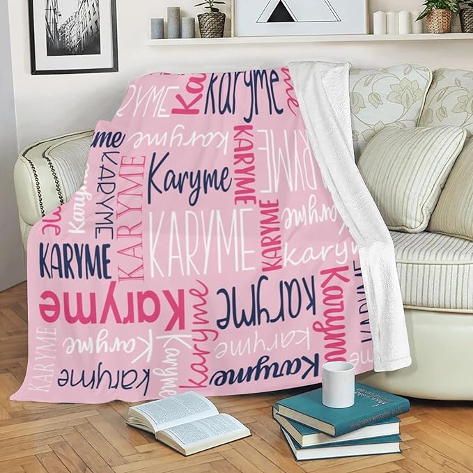 Personalized Blankets with Names Baby Gifts for Girls Boys Custom Soft Fleece and Sherpa Name Blanket for Kids and Adults Birthday for Daughter Son Granddaughter Grandson (Light Pink)