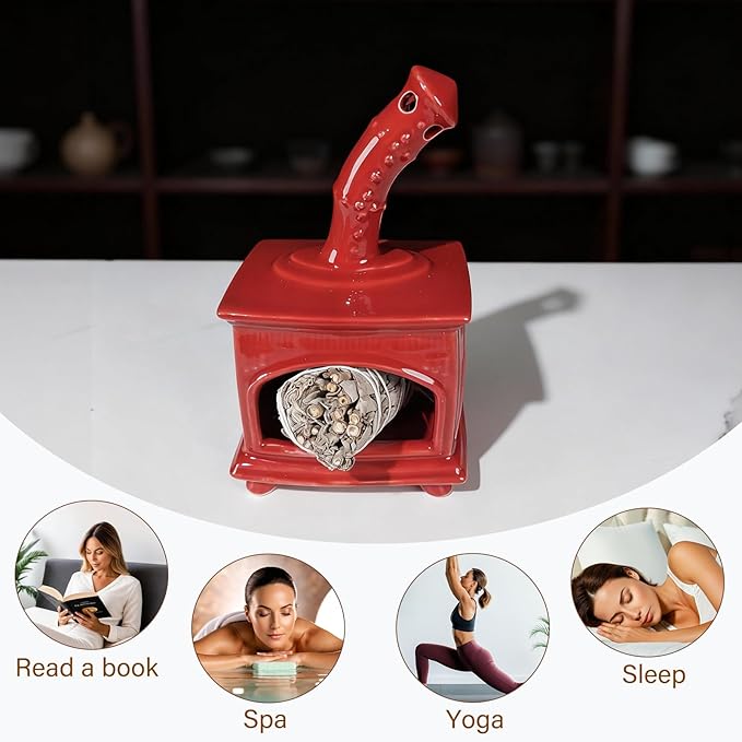 Red Ceramic Palo Santo Holder - Modern Incense Burner for Yoga & Meditation - Ash Catcher for Wood Sticks & Sage - Versatile Smudge Bowl & Cone Burner - Perfect Unique Gift for Mindfulness