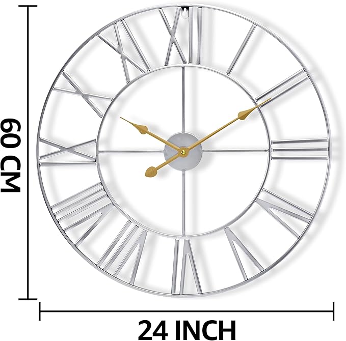 Sorbus Large Wall Clock for Living Room Decor – Easy to Hang 24-Inch Big Wall Clock – Metal Wall Art for Kitchen, Bedroom, Home, Office – Analog Decorative Wall Clock (Silver)