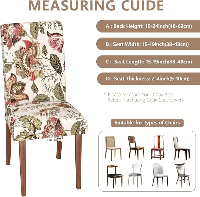 Stretch Dining Chair Covers Set of 4,Floral Print Chair Covers,Soft Removable Washable,Pet Friendly Furniture Protector,Universal Chair Slipcovers for Home, Kitchen,Ceremony Dining Room Seat