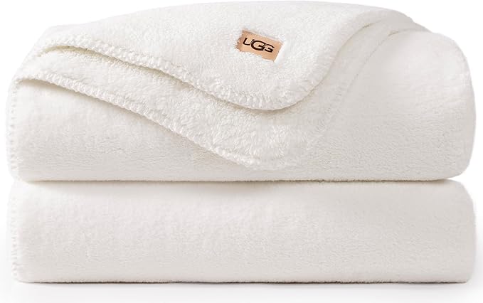 UGG Whitecap Plush Throw Blanket Fleece Soft Fuzzy Throw Blankets for Couch or Bed, Home Decor, Winter Blanket, Machine Washable, 50-inch x 70-inch, White Snow