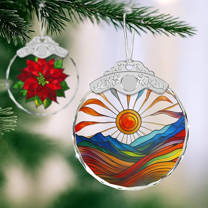 Christmas Ornaments - Sunset Stained Glass Ornament - Xmas Decor - Ornaments for Christmas Tree - Holiday Presents - Gift Exchange Ideas - Car Hanging Decoration - Wine Bottle Decor