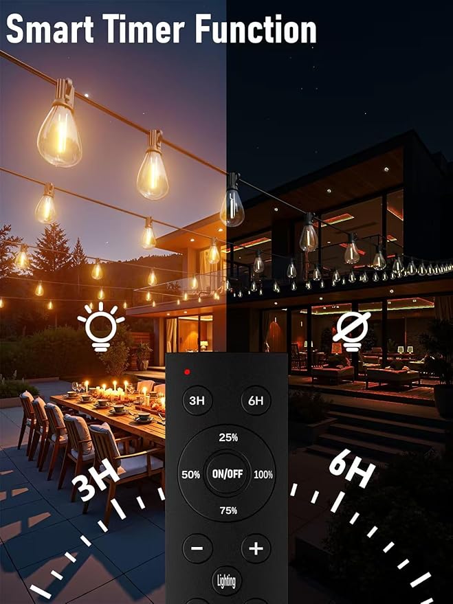 luckystyle 70FT LED Outdoor String Lights with Remote, 24+1 Shatterproof Bulbs Waterproof and Dimmable Patio Lights for Porch, Garden, Backyard, Deck, Balcony, 2200K Hanging Lighting