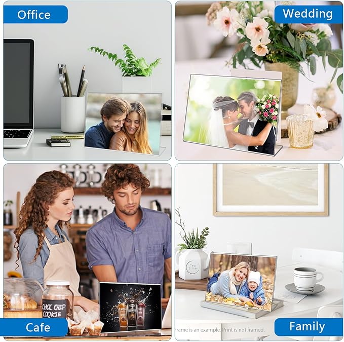 6 Pack 6"x4" Clear Acrylic Self Standing Photo Frames，Picture Frame Stand Perfect for Showcasing Memories Desktop Display for Home or Office Décor，Horizontal